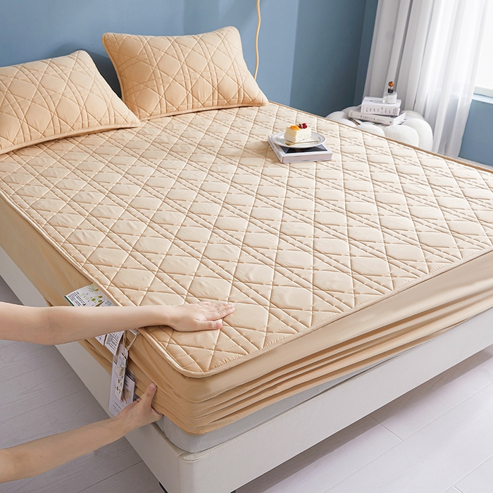 91家纺网 家纺一手货源 找家纺 3C 2024新款全棉水洗棉棉花床笠 米驼色