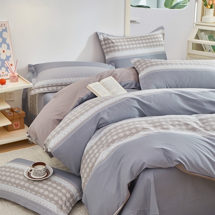91家纺网 家纺一手货源 找家纺 元元 2024新款小清新全棉四件套系列 -被套夹棉四件套 印象都市-灰