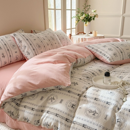 91家纺网 家纺一手货源 找家纺 （总）安哆啦 2024新款A类提花有氧泡泡棉泡芙棉四件套