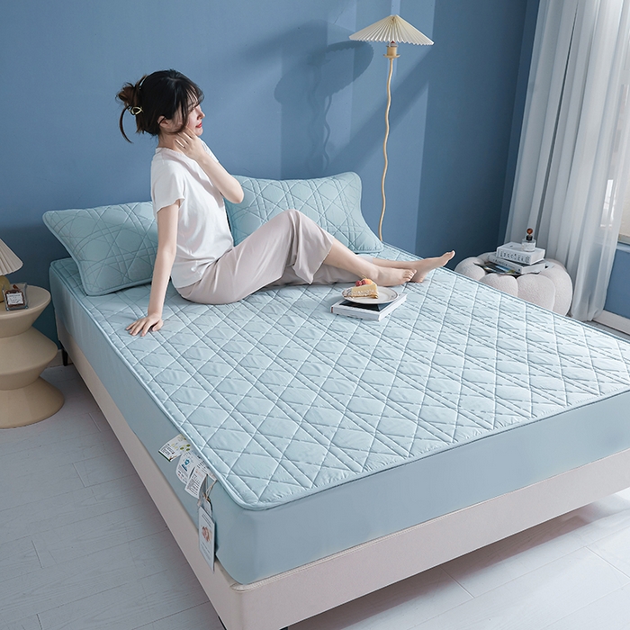 91家纺网 家纺一手货源 找家纺 3C 2024新款全棉水洗棉棉花床笠 纯净蓝