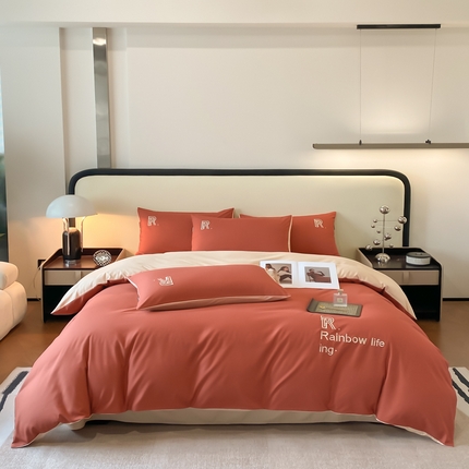 91家纺网 家纺一手货源 找家纺 （总）欣晴家纺 2024年新款亲肤超柔水洗棉磨毛纯色刺绣四件套-梵妮系列