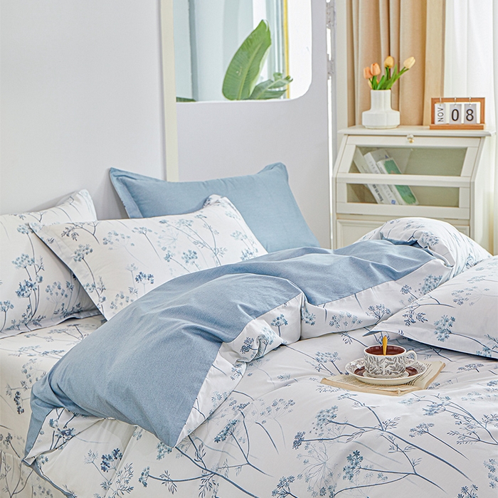 91家纺网 家纺一手货源 找家纺 元元 2024新款小清新全棉四件套系列 -被套夹棉四件套 璀璨-兰