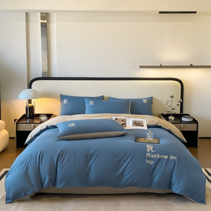 91家纺网 家纺一手货源 找家纺 （总）欣晴家纺 2024年新款亲肤超柔水洗棉磨毛纯色刺绣四件套-梵妮系列