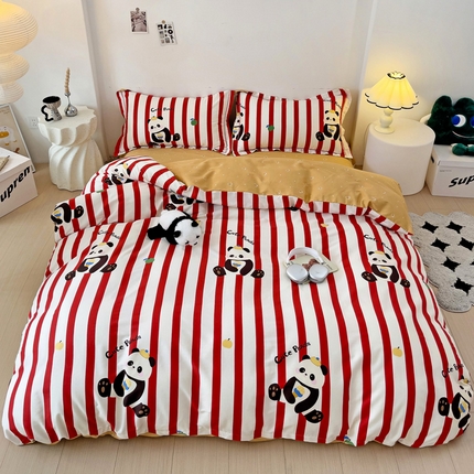 云锦家居 2024新款13070纯棉印花吊边款一字绣四件套 熊猫家族