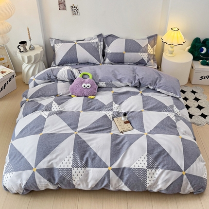 云锦家居 2024新款13070纯棉印花吊边款一字绣四件套 菱形格