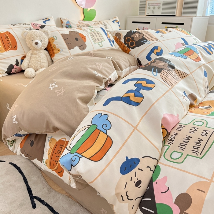 91家纺网 家纺一手货源 找家纺 川悦生活 2024爆款13372全棉卡通小清新四件套三件套 巴黎生活