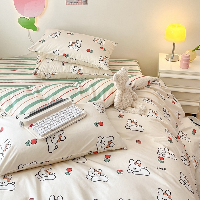 91家纺网 家纺一手货源 找家纺 川悦生活 2024爆款13372全棉卡通小清新四件套三件套 兔了个兔