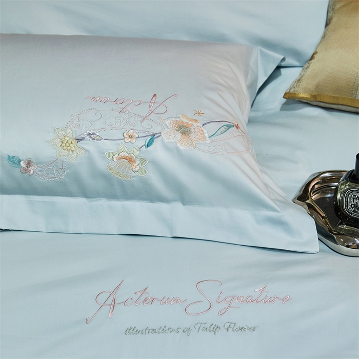 91家纺网 家纺一手货源 找家纺 宏羽纺2024新款高支高密全棉刺绣四件套 伊丽莎白系列 伊丽莎白 西子蓝