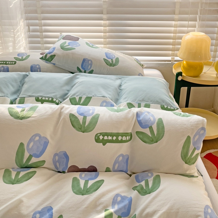 91家纺网 家纺一手货源 找家纺 纽缦家纺 2024水洗双层纱被套 蓝海玫瑰