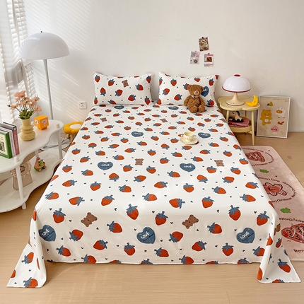 纽缦家纺 2024水洗双层纱床单 莓天开心