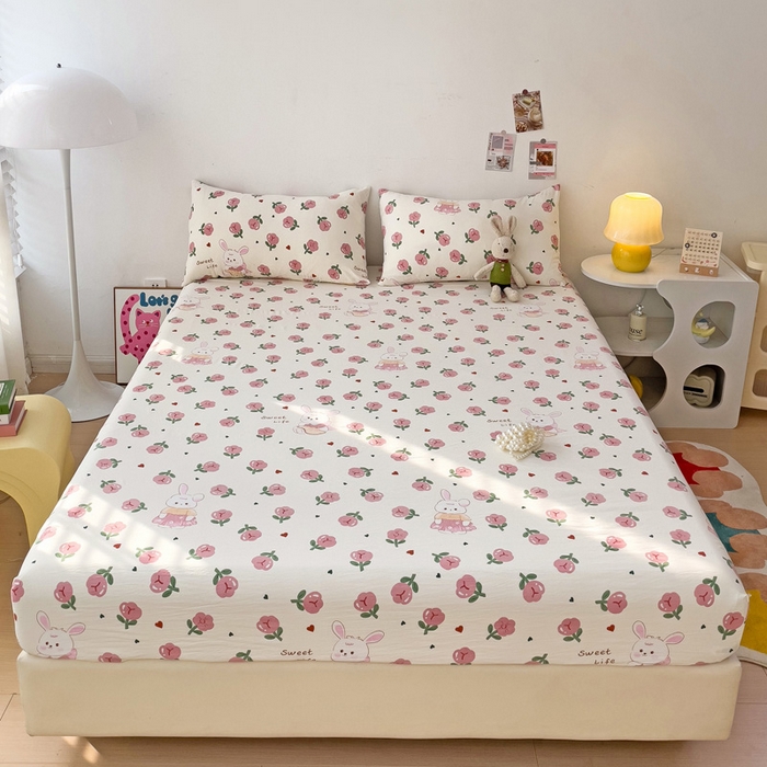 91家纺网 家纺一手货源 找家纺 纽缦家纺 2024水洗双层纱单床笠 曼塔玫瑰