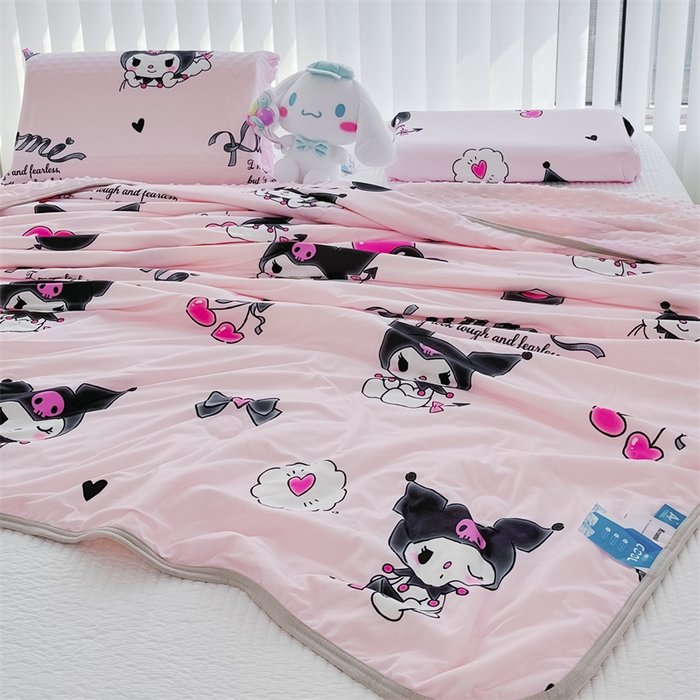 91家纺网 家纺一手货源 找家纺 米米儿家纺 2024新款A类针织棉凉豆豆夏被夏凉被空调被-三丽鸥系列 爱心库洛米