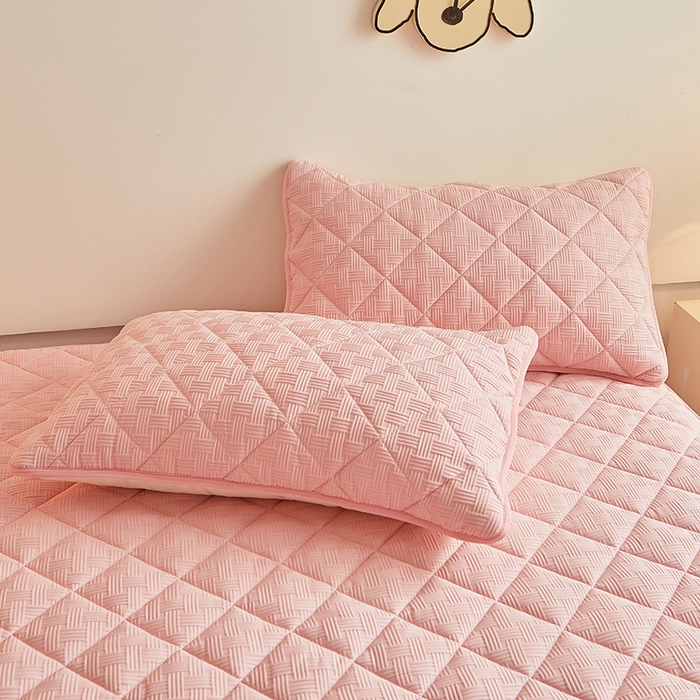 91家纺网 家纺一手货源 找家纺 多谷家纺 2024新款针织提花大豆夹棉床笠 可可粉