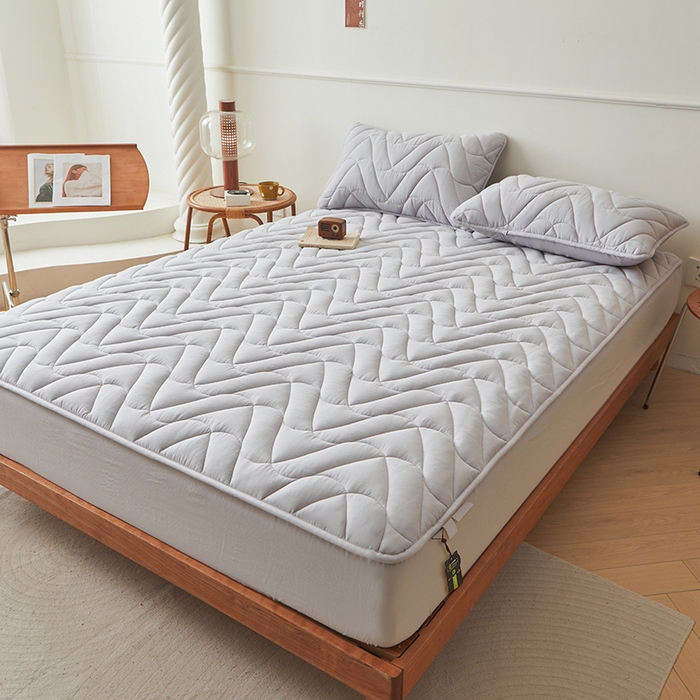 91家纺网 家纺一手货源 找家纺 3C 2024新款全棉双层纱大豆床笠 流光灰