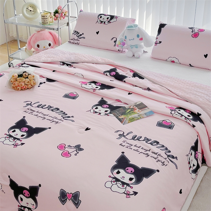 91家纺网 家纺一手货源 找家纺 米米儿家纺 2024新款A类针织棉凉豆豆夏被夏凉被空调被-三丽鸥系列 爱心库洛米