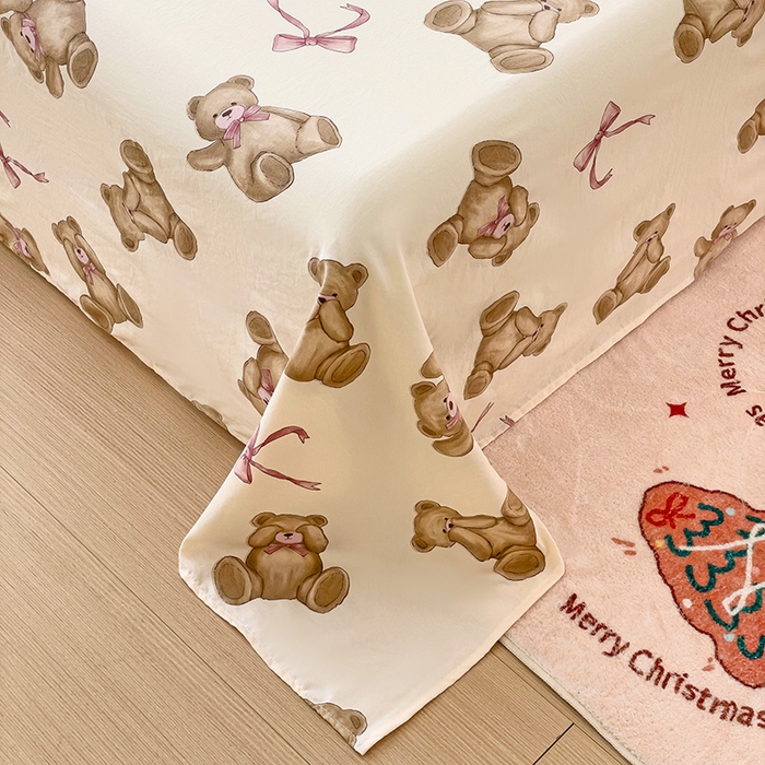 91家纺网 家纺一手货源 找家纺 纽缦家纺 2024水洗双层纱床单 童话小熊