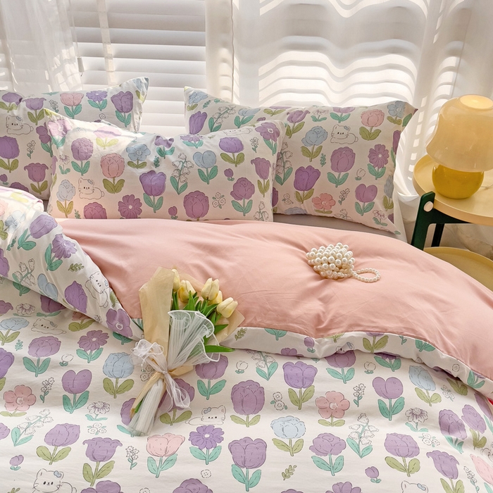 91家纺网 家纺一手货源 找家纺 纽缦家纺 2024水洗双层纱被套 素颜捧花