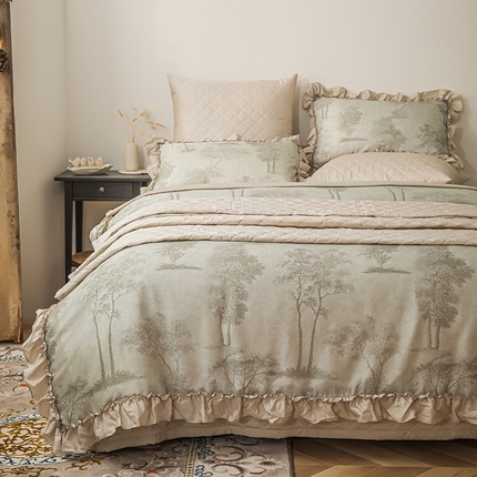恩和家纺 2024法式飞边款天丝床盖四套件多件套 春生