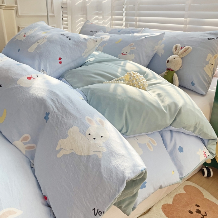 91家纺网 家纺一手货源 找家纺 纽缦家纺 2024水洗双层纱被套 嗨皮兔