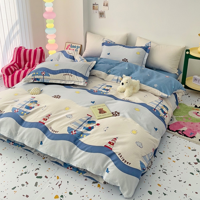 91家纺网 家纺一手货源 找家纺 云锦家居 2024新款13070纯棉印花吊边款一字绣四件套 星夜号