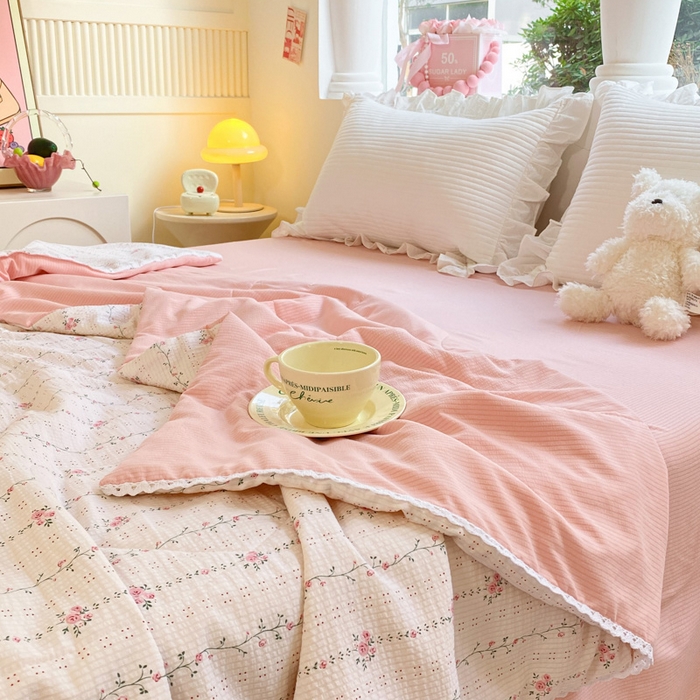 91家纺网 家纺一手货源 找家纺 慕澄家纺 2024新款时尚印花泡泡棉花边夏被夏凉被空调被 夏被-沐歌