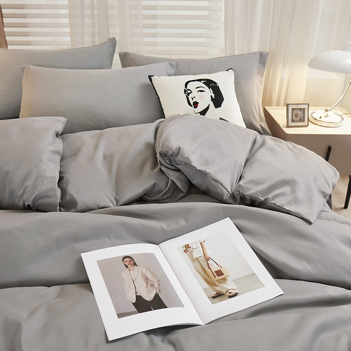 91家纺网 家纺一手货源 找家纺 丝涟家居 2025新款纯色亲肤棉磨毛四件套 都市灰