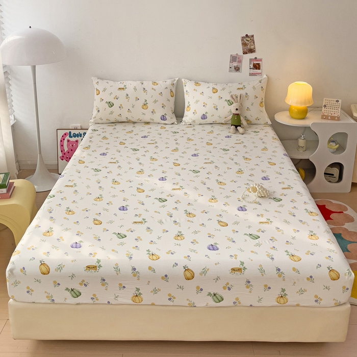 91家纺网 家纺一手货源 找家纺 纽缦家纺 2024水洗双层纱单床笠 小南瓜