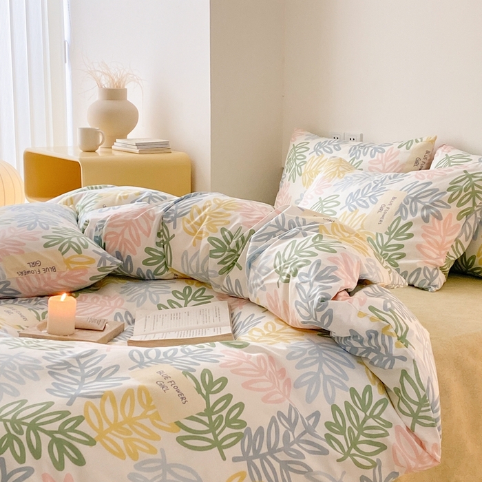 91家纺网 家纺一手货源 找家纺 川悦生活 2024爆款13372全棉卡通小清新四件套三件套 米乐-绿