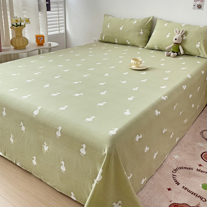 91家纺网 家纺一手货源 找家纺 纽缦家纺 2024水洗双层纱床单 小绿鸭