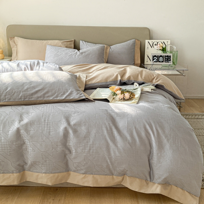 91家纺网 家纺一手货源 找家纺 启程家纺 2024新款全棉华夫格提花四件套 千鸟格-灰咖