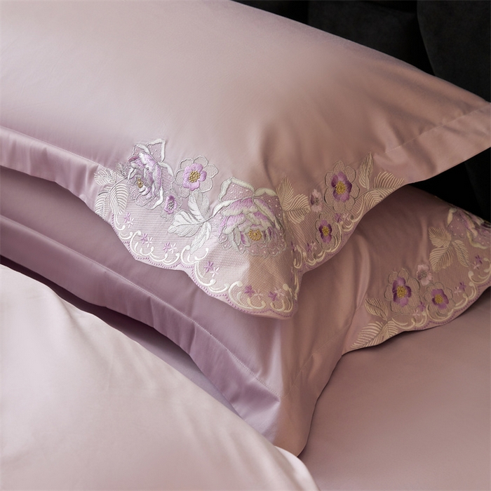 91家纺网 家纺一手货源 找家纺 宏羽纺2024新款高支高密全棉刺绣四件套 浪漫系列 浪漫 海葵紫