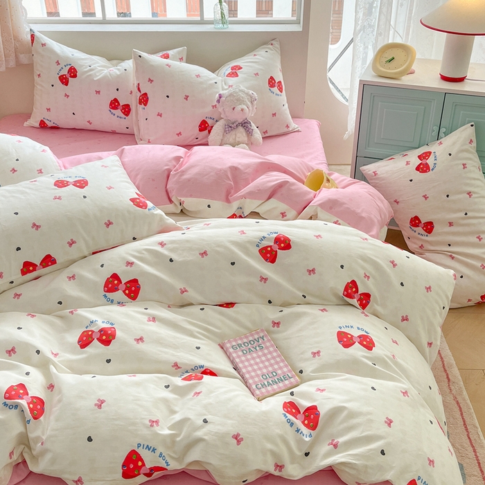 91家纺网 家纺一手货源 找家纺 川悦生活 2024爆款13372全棉卡通小清新四件套三件套 快乐少女