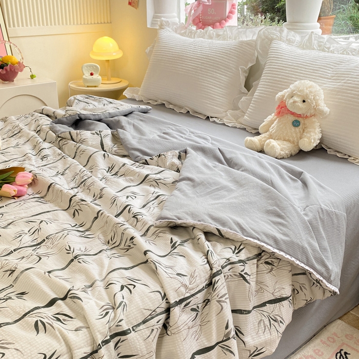 91家纺网 家纺一手货源 找家纺 慕澄家纺 2024新款时尚印花泡泡棉花边夏被夏凉被空调被 夏被-竹影