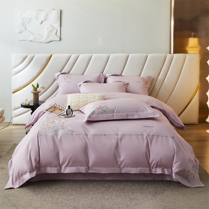 宏羽纺2024新款高支高密全棉刺绣四件套-艾伦系列 艾伦 海葵紫