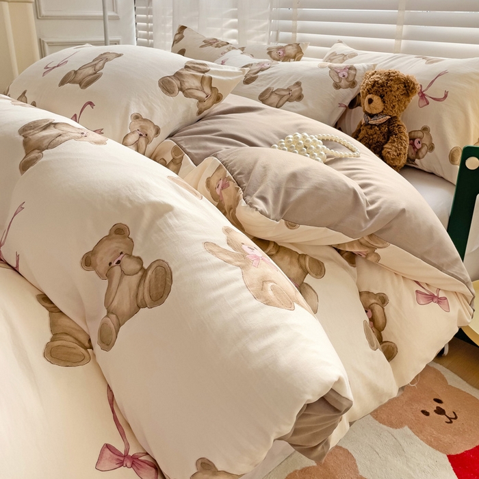91家纺网 家纺一手货源 找家纺 纽缦家纺 2024水洗双层纱被套 童话小熊