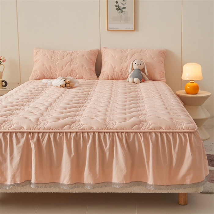 91家纺网 家纺一手货源 找家纺 （总）3C 2024新款玫瑰全棉水洗棉大豆夹棉床裙式床笠