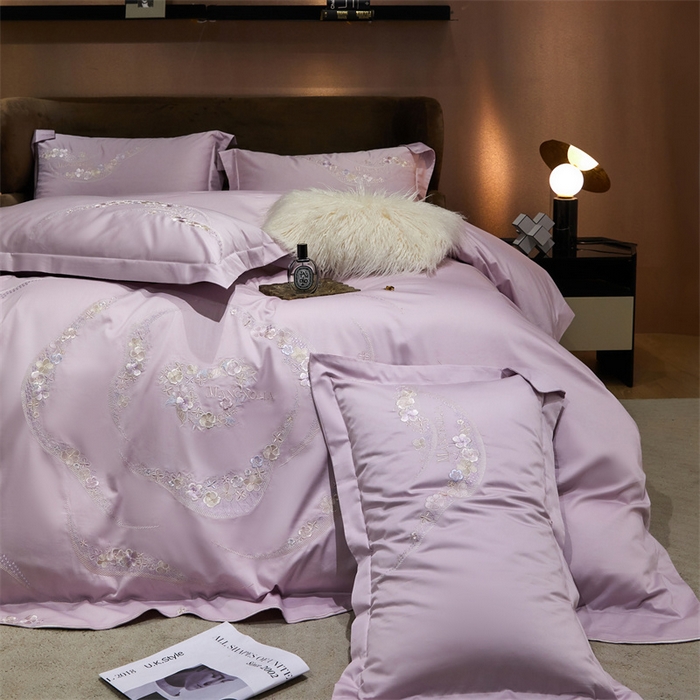 91家纺网 家纺一手货源 找家纺 宏羽纺家纺 2024新款高支高密全棉绣花工艺四件套-怡悦 怡悦 海葵紫