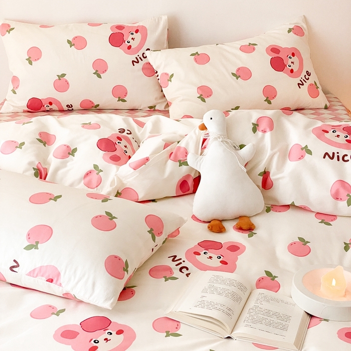 91家纺网 家纺一手货源 找家纺 川悦生活 2024爆款13372全棉卡通小清新四件套三件套 粉啵兔