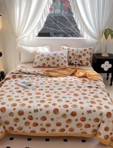 91家纺网 家纺一手货源 找家纺 星巴K家纺 2024新款小清新柔软泡泡棉夏凉被被子空调被夏被 甜柿