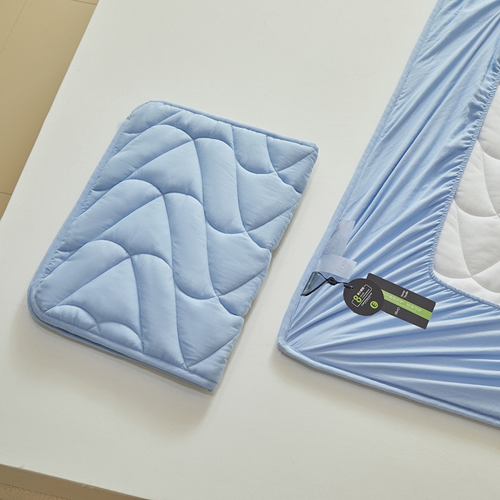 91家纺网 家纺一手货源 找家纺 3C 2024新款全棉双层纱大豆床笠 氧气蓝