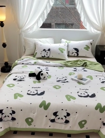 91家纺网 家纺一手货源 找家纺 星巴K家纺 2024新款小清新柔软泡泡棉夏凉被被子空调被夏被 熊猫