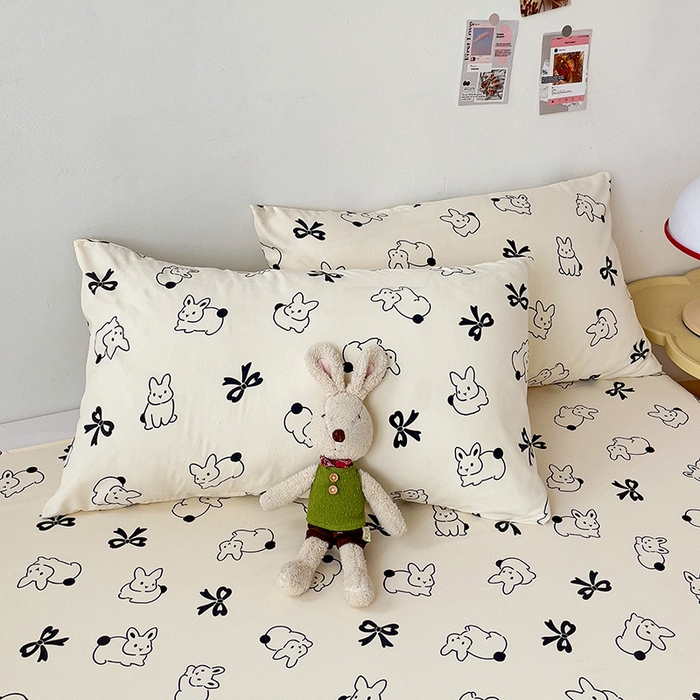 91家纺网 家纺一手货源 找家纺 纽缦家纺 2024水洗双层纱床单 心动兔兔