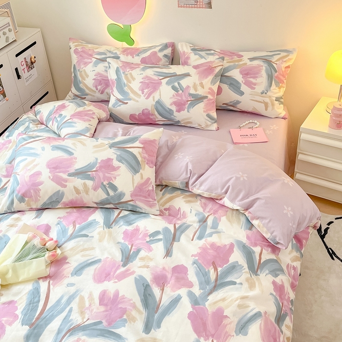 91家纺网 家纺一手货源 找家纺 川悦生活 2024爆款13372全棉卡通小清新四件套三件套 biu泊