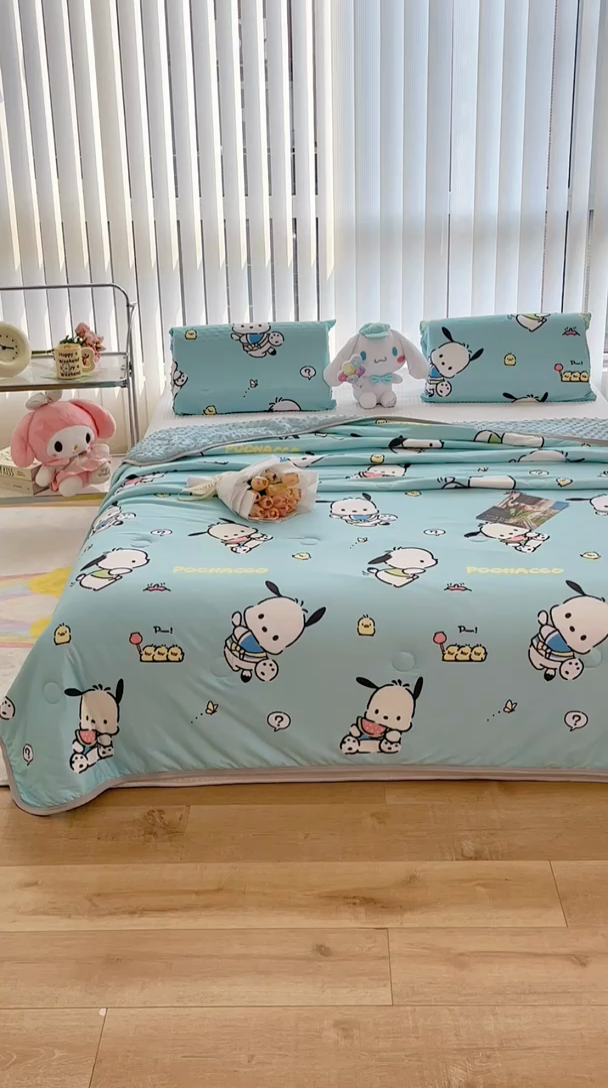 91家纺网 家纺一手货源 找家纺 米米儿家纺 2024新款A类针织棉凉豆豆夏被夏凉被空调被-三丽鸥系列 可爱帕恰狗-蓝