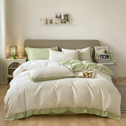 91家纺网 家纺一手货源 找家纺 （总）启程家纺 2024新款A类全棉华夫格提花四件套-宽边系列