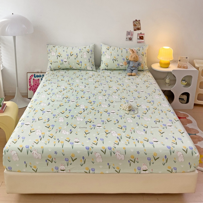 91家纺网 家纺一手货源 找家纺 纽缦家纺 2024水洗双层纱单床笠 夹心果冻