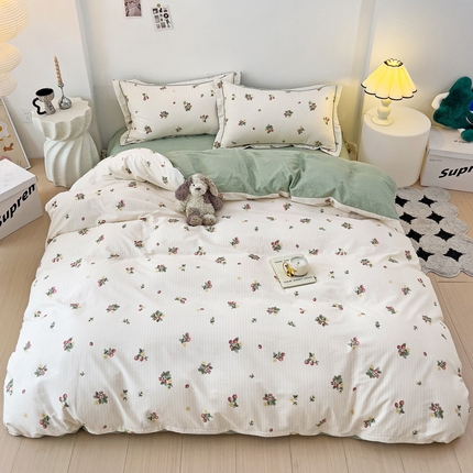 云锦家居 2024新款13070纯棉印花吊边款一字绣四件套 盛夏果实