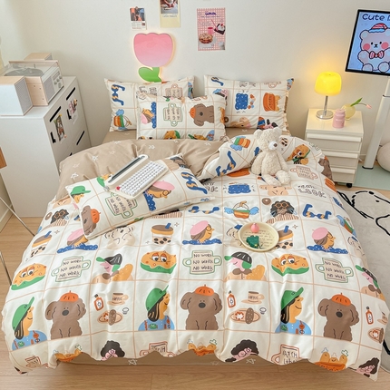 川悦生活 2024爆款13372全棉卡通小清新四件套三件套 巴黎生活