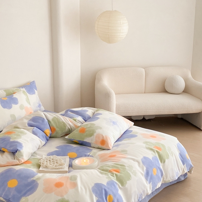 91家纺网 家纺一手货源 找家纺 川悦生活 2024爆款13372全棉卡通小清新四件套三件套 茜娜