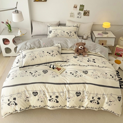 91家纺网 家纺一手货源 找家纺 （总）云锦家居 2024春夏新款13070纯棉印花吊边款一字绣四件套